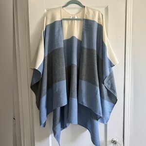 Blue & Cream Striped Poncho XXL